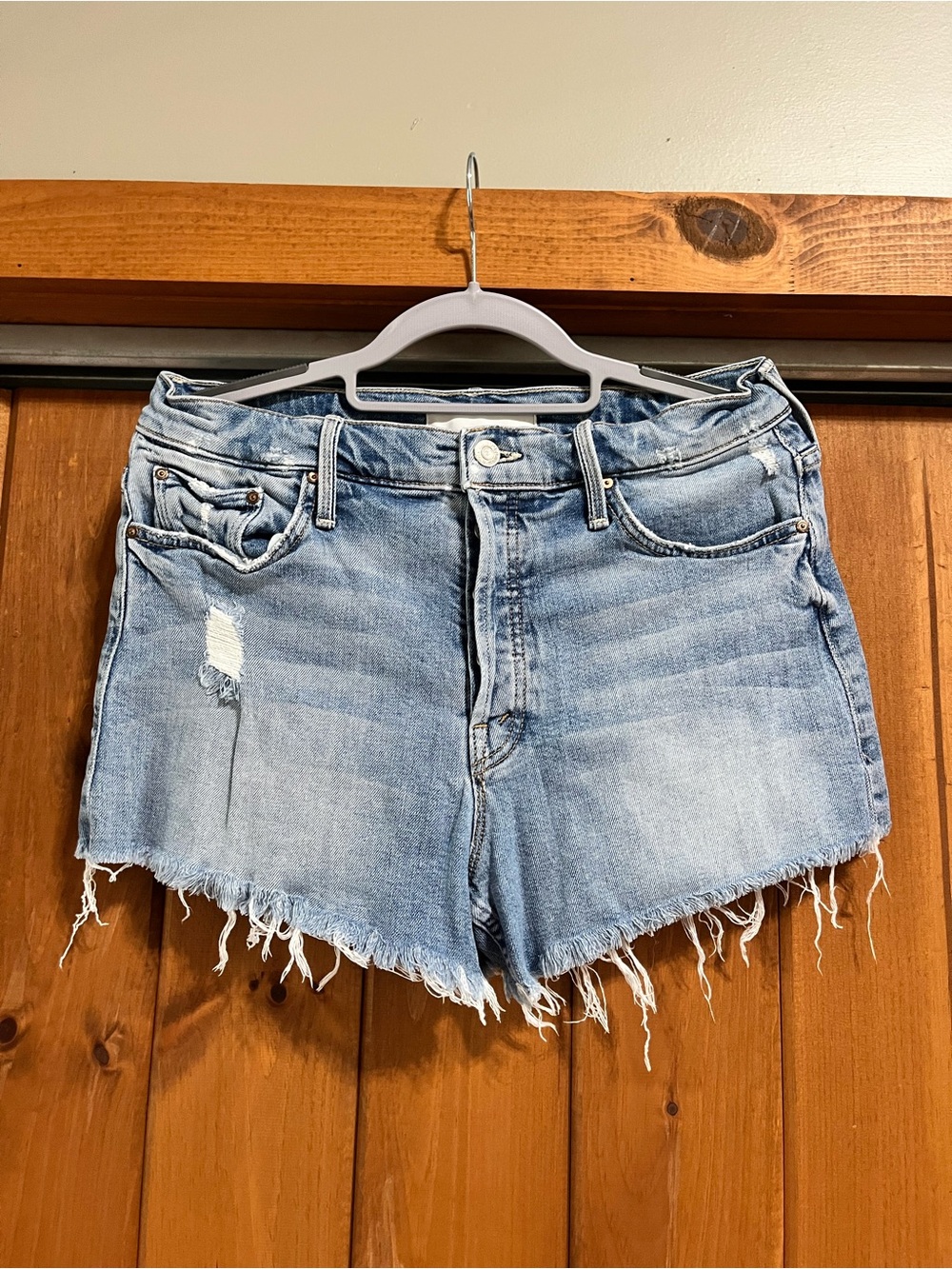 MOTHER Light Blue Distressed Denim Cutoff Shorts - Picture 2 of 8